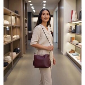 A New Day Burgundy Faux Leather Bucket Bag Detachable Crossbody Chain Strap